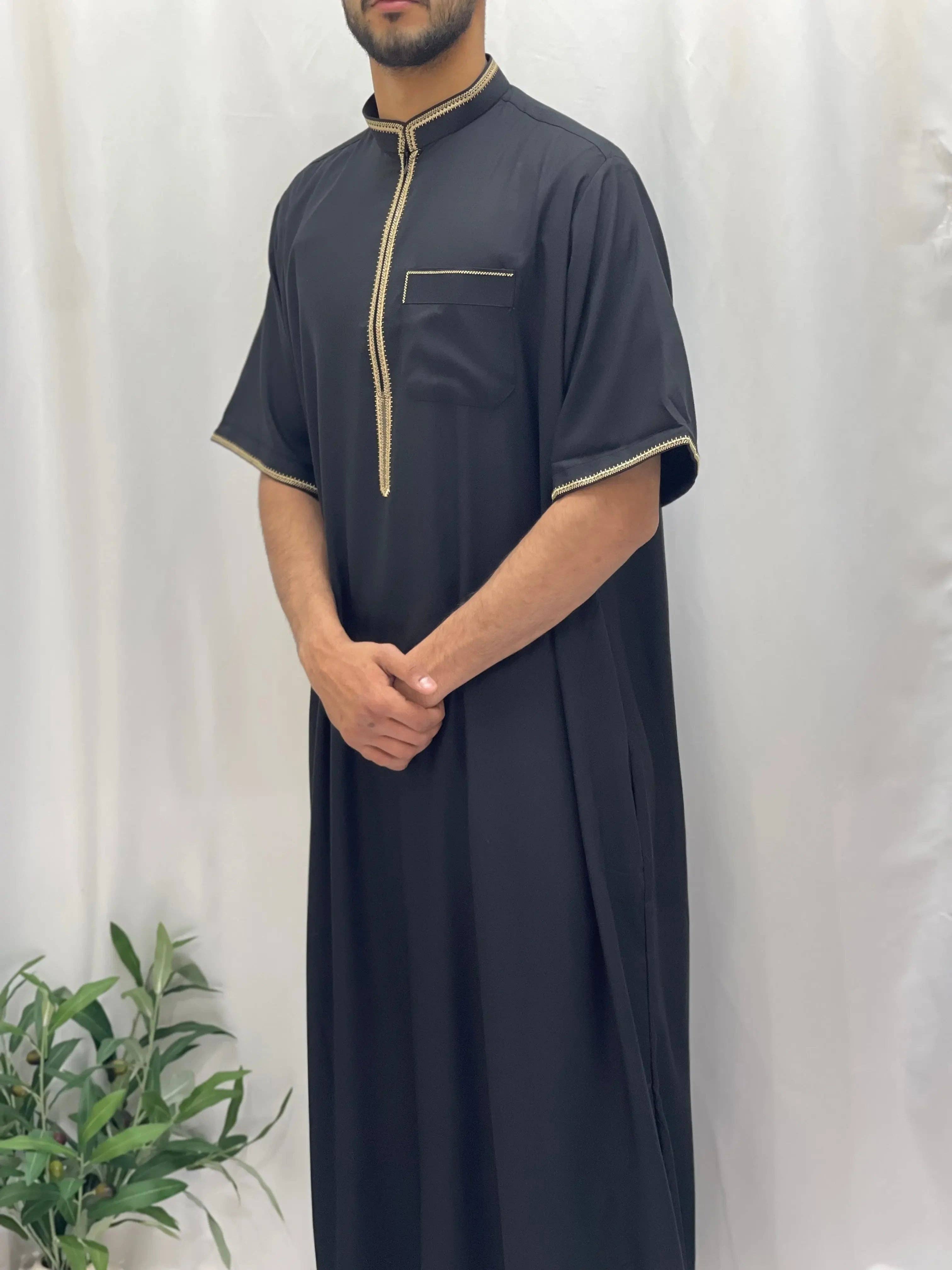Palestinian Elegance - Wholesale  - Timeless Elegance: Men's Durable Kaftan Thobe with Gold Details6