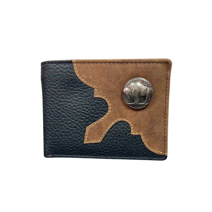 Leather Impressions Inc - Wholesale Wallet - Men's - Mixed Media Bifold Rodeo Wallet with Medallion AB1915