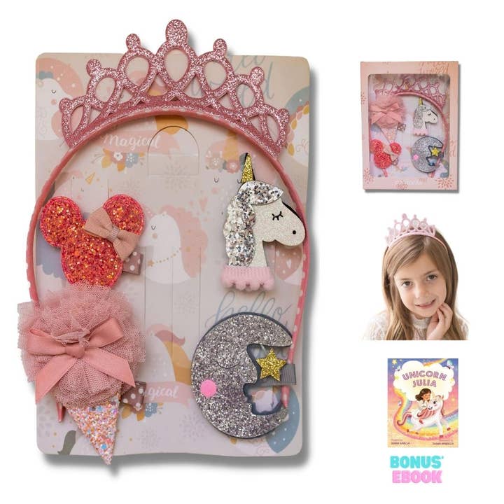 Accessori per capelli unicorno per ragazze 5 pezzi - Princess Crown per la vendita all'ingrosso da parte di Jenn & Joos