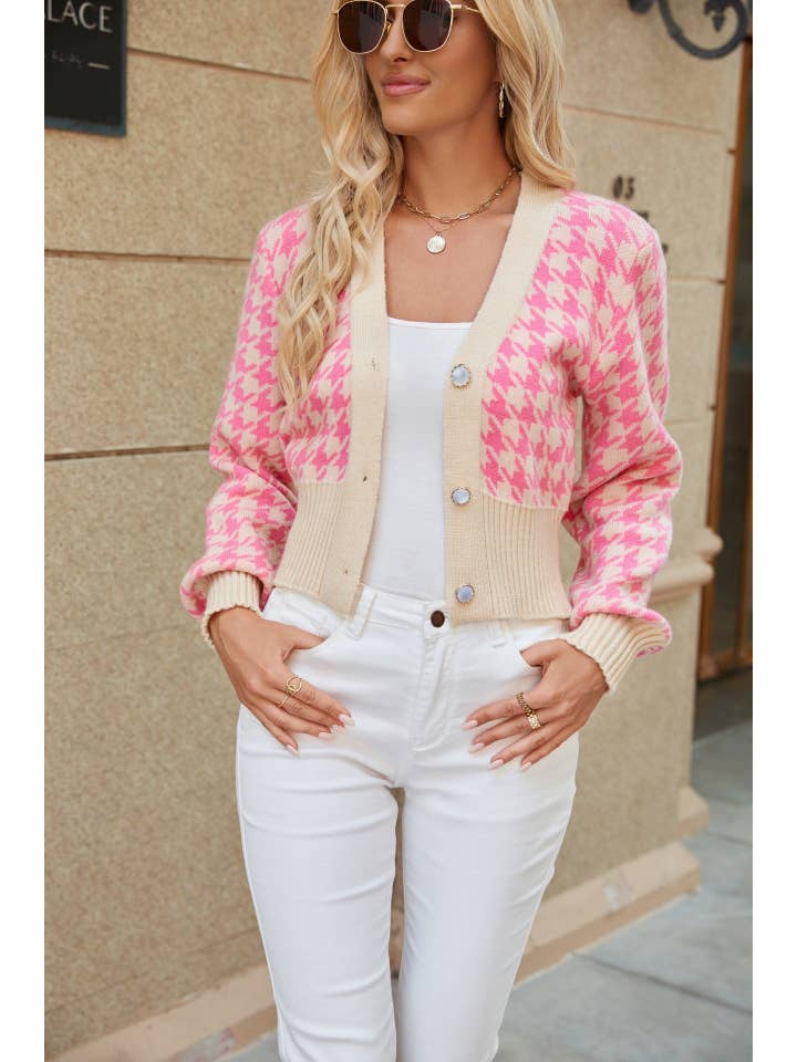 L Michele – Großhandel Strickjacke – Damen – Langärmliger Strickcardigan mit Gingham-Knopfleiste7