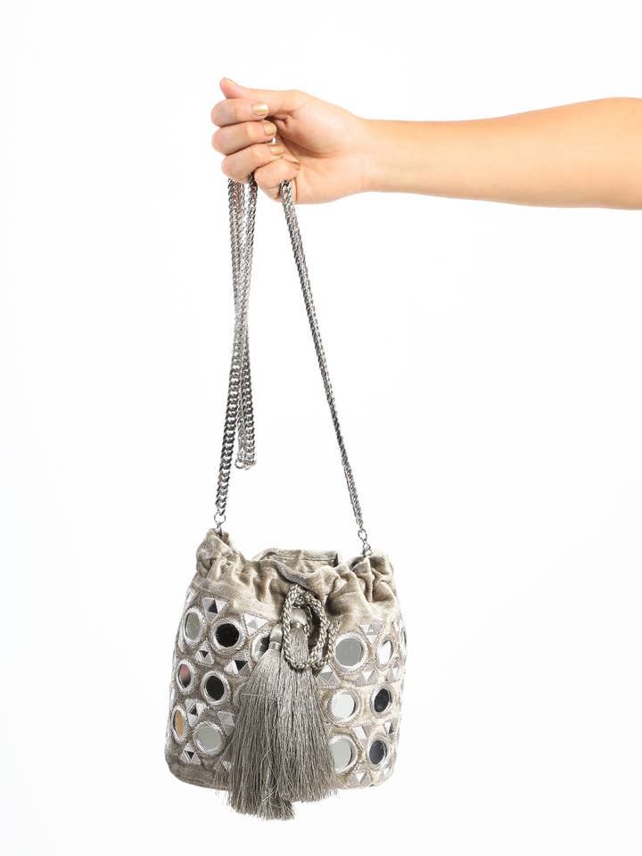 Potli Mirrors Mini Bag - Silver for wholesale by Naylila