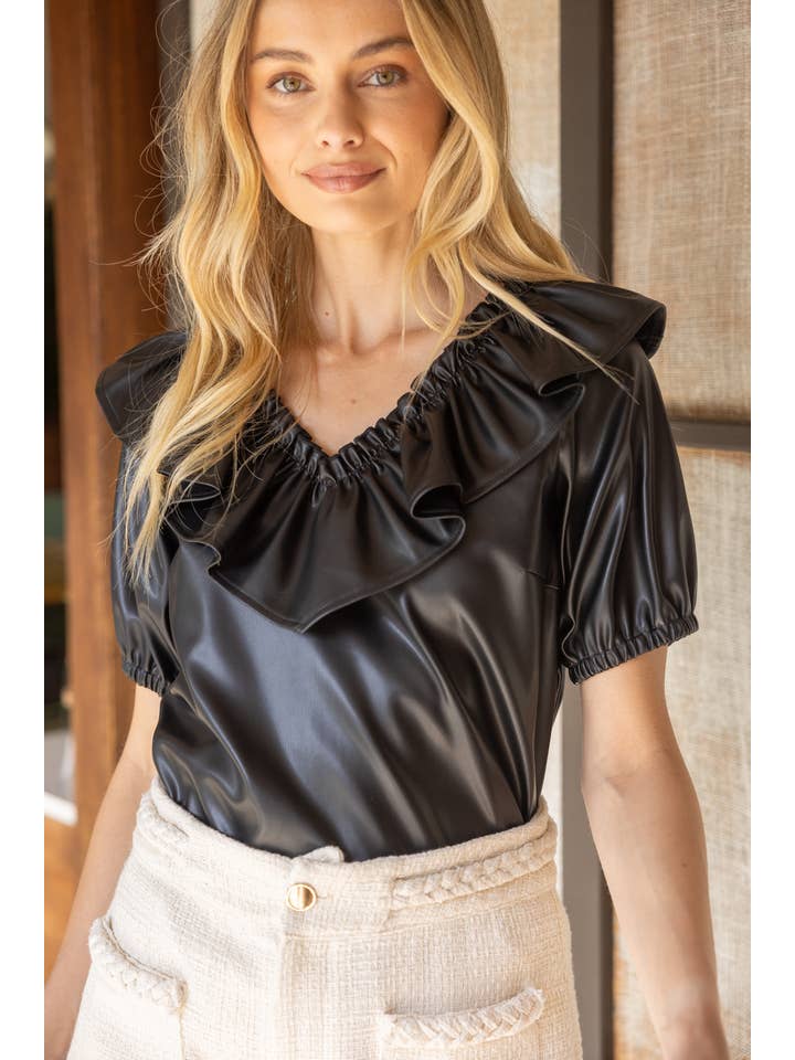 Preto 33147 Fato Largo Gola V Tampo em Pele Faux para venda a revendedores na Faire3