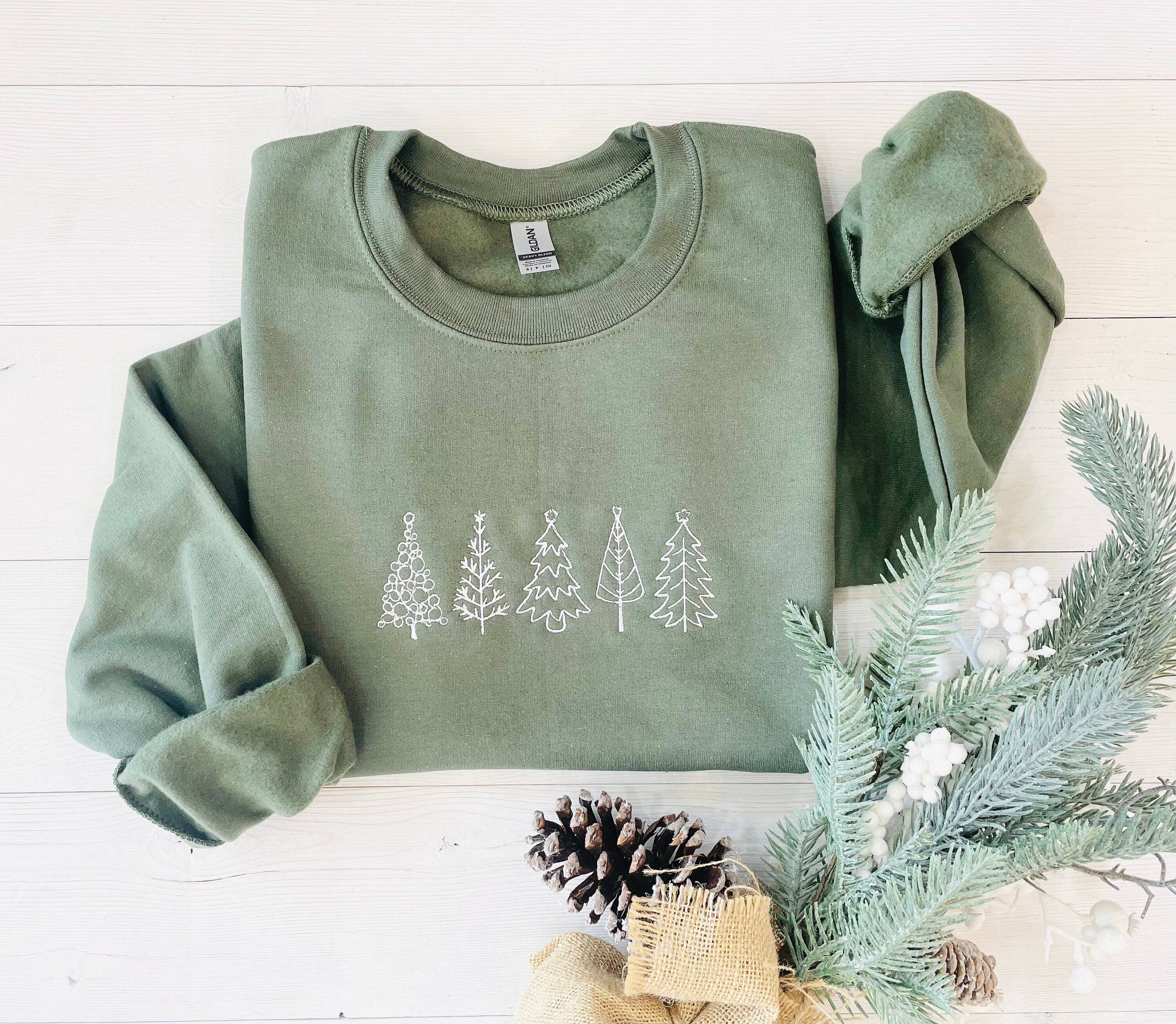 Military Green Christmas Tree Embroidered Sweatshirt - Embroidered Christmas Sweatshirt for wholesale on Faire2