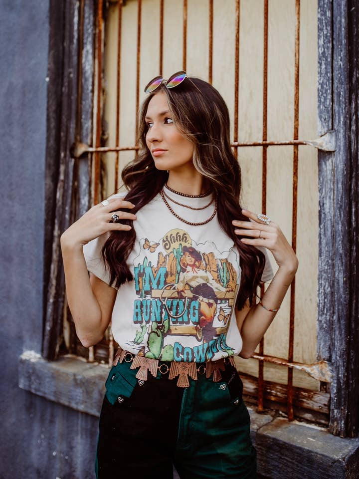 Hunting cowboys western graphic t-shirt for wholesale by Midwestern Wildflower