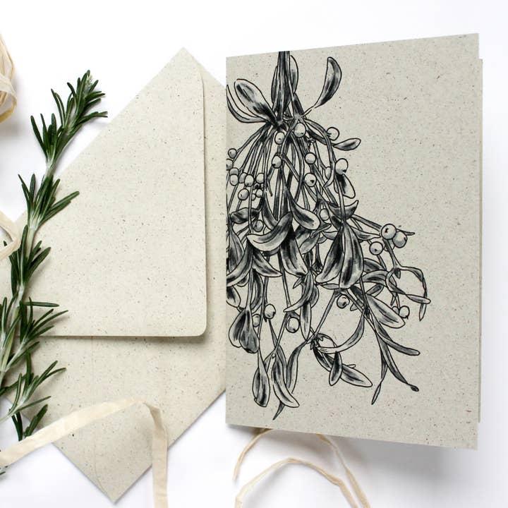 Greeting card made of grass paper, mistletoe for wholesale by NOA Papeterie