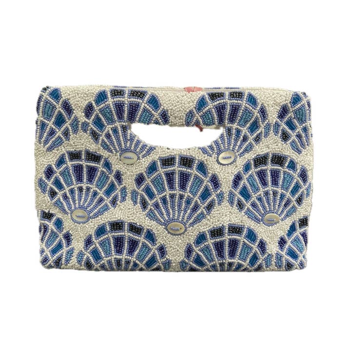 Blue shell cut out clutch for wholesale by Tiana Designs