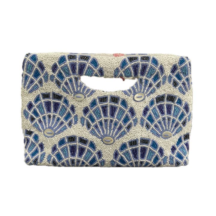 Blue shell cut out clutch for wholesale by Tiana Designs