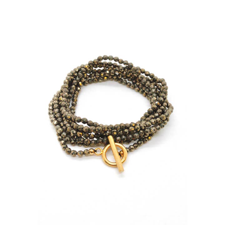 Zeer Lange Facetgeslepen Pyriet Ketting of Wikkelarmband -Franse Flair Collectie- N2-2251 voor wholesale door LIZOU