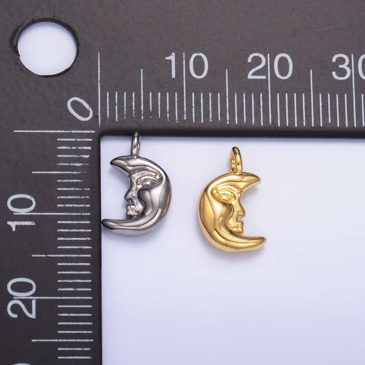 Aim Eternal - Wholesale Individual Charm/Pendant - 24K Gold Filled Celestial Crescent Moon Face Charm in Gold & Silver | W8334