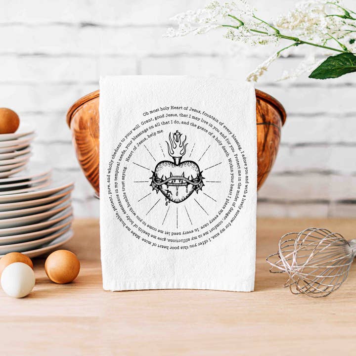 Sacred Heart of Jesus Catholic Kitchen Towel for wholesale by Firefly Wishes