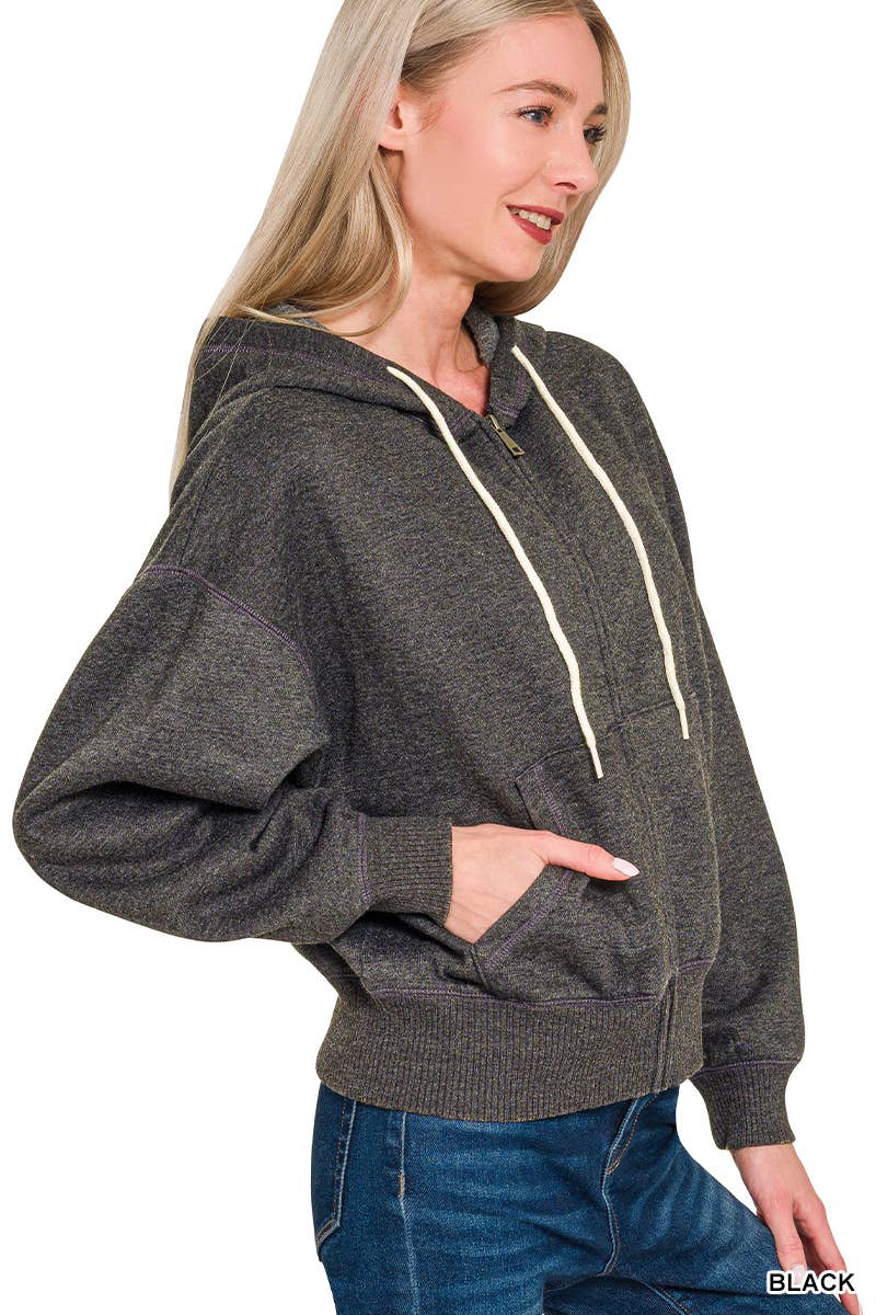 42POPS - Wholesale Hoodie - Women's - .._ SI-25313 Acid Wash Fleece Cropped Zip Up Hoodie18