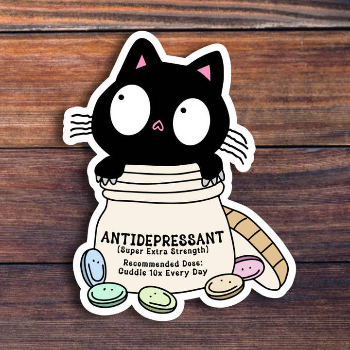 Antidepressant Cat Sticker for wholesale by Sticker Horse