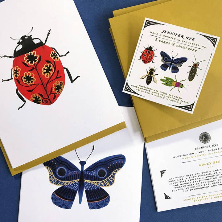 Insect Note Card Set for wholesale by Jennifer Nye Studio