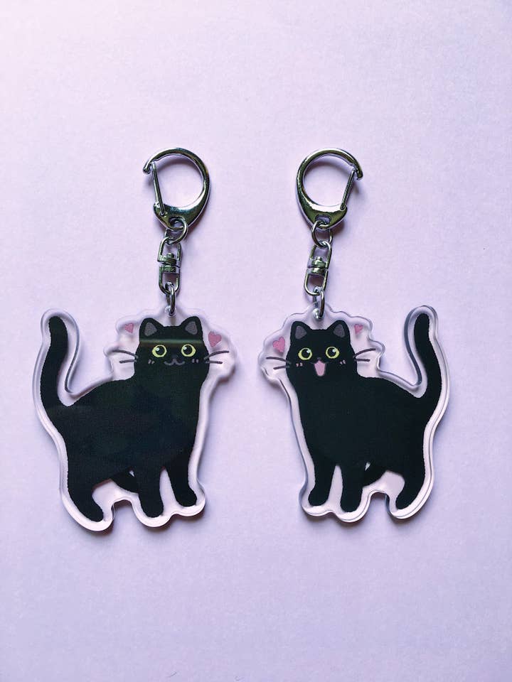 Black Cat Acrylic Keychain for wholesale by mussyhead