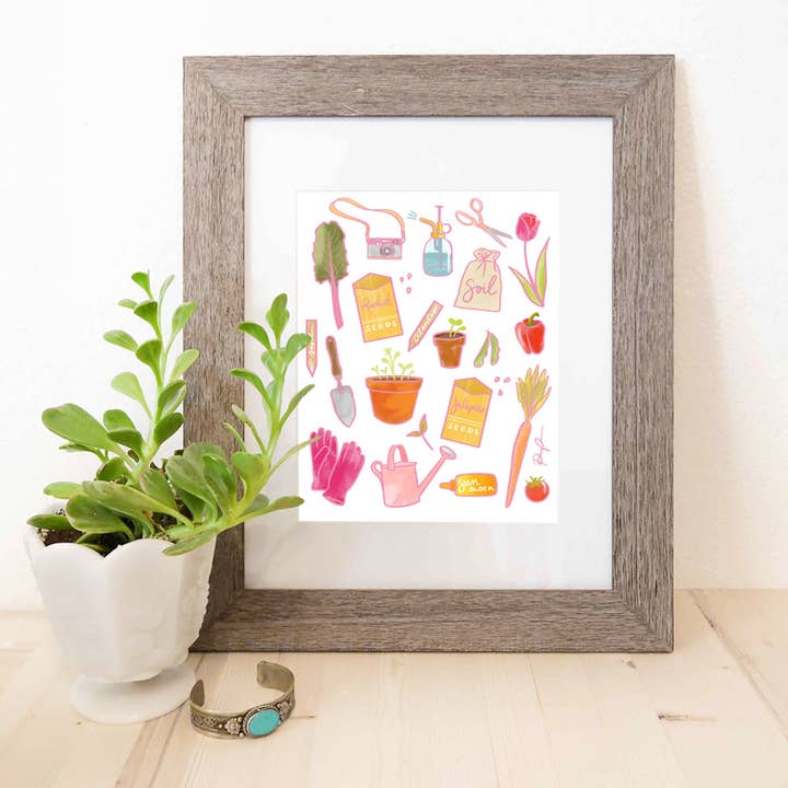 „Glæden ved havearbejde“ Art Print for engroshandel hos Paige Poppe Art