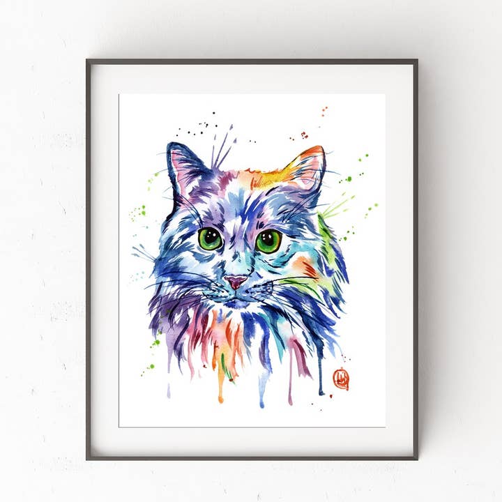 Rainbow Kitty Art Print - Cute Cat artwork, Cat lover for wholesale by Whitehouse Art