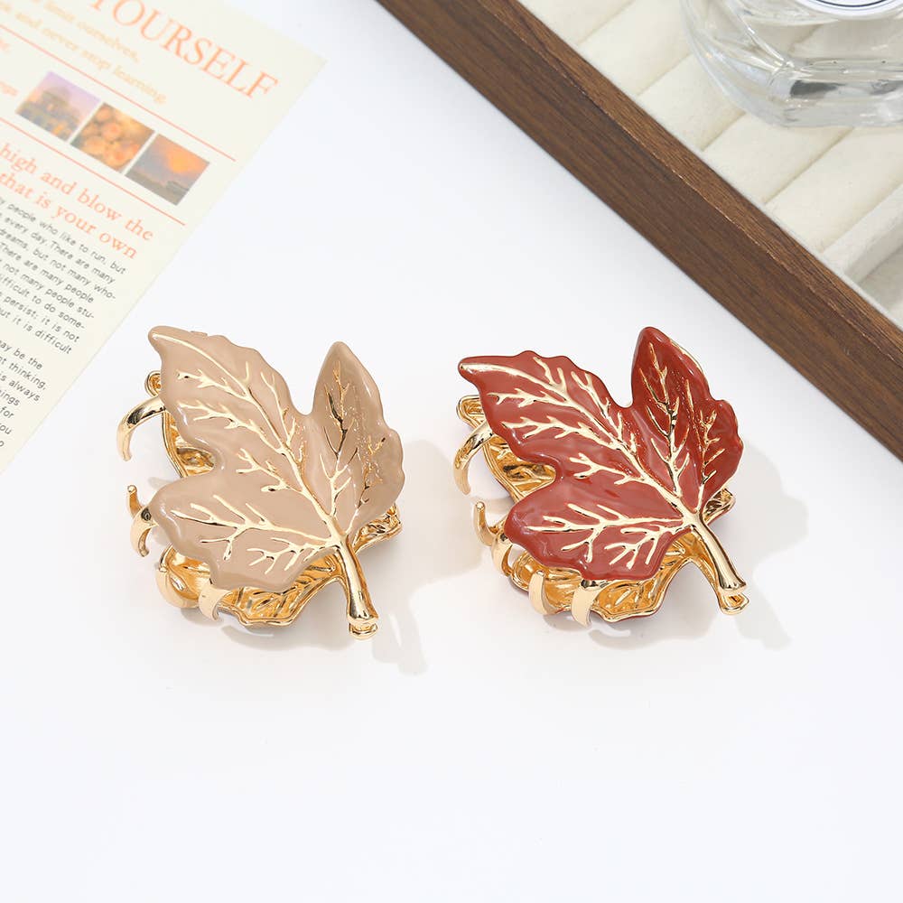 SoapElenGlen – Großhandel Haarclip – Damen – Herbst-Ahornblatt-Metallhaarklammern mit Goldakzenten3