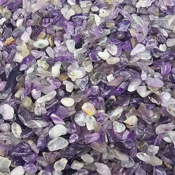 Amethyst Crystal Chips 200g Batch for wholesale by Distinction Crystals