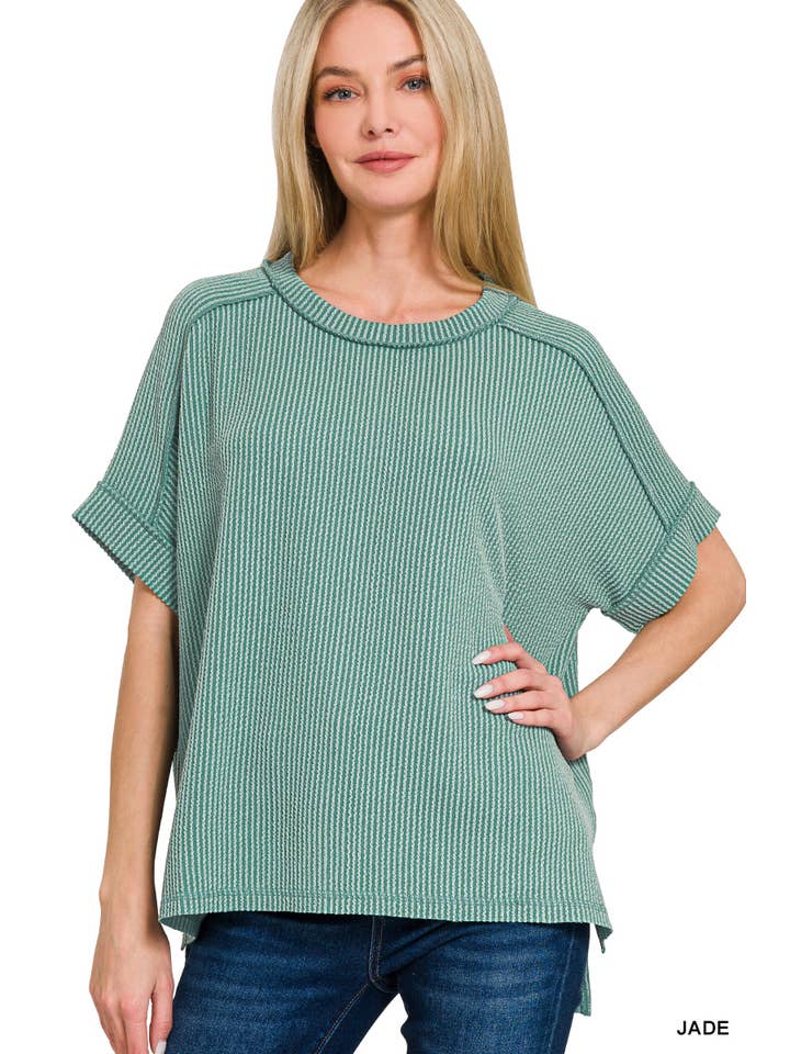 42POPS – wholesale Stickad topp - Dam – .Corded Rib Kortärmad Topp med Rå Kant18