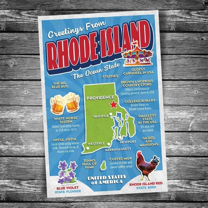 Greetings from Rhode Island Postcard for wholesale by Christopher Arndt Postcard Co.