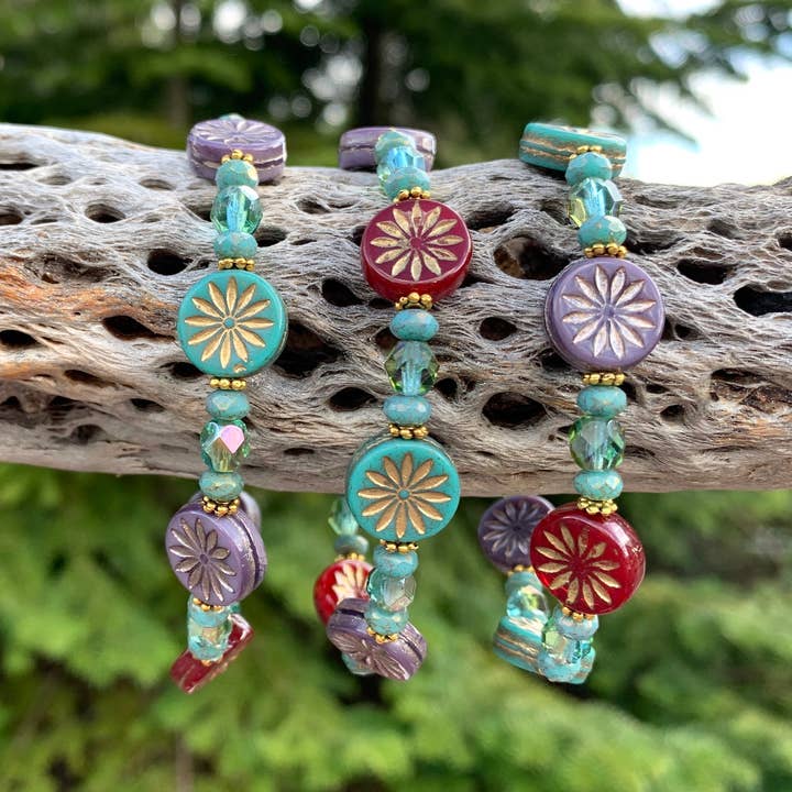 Marlene VanBeek Jewelry - Venta al por mayor Pulsera de cuentas - Pulsera Elástica Cardada Aster - Flores de Jardín Rosas1