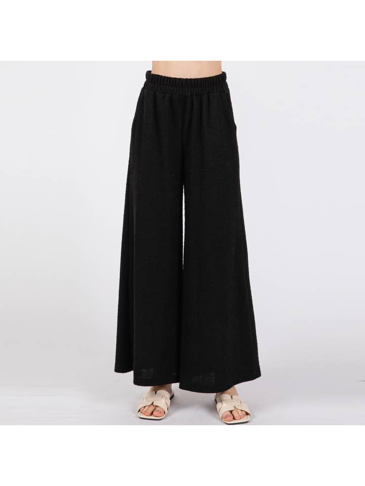 Negro Pantalones de Tweed de Pierna Ancha de venta al por mayor en Faire