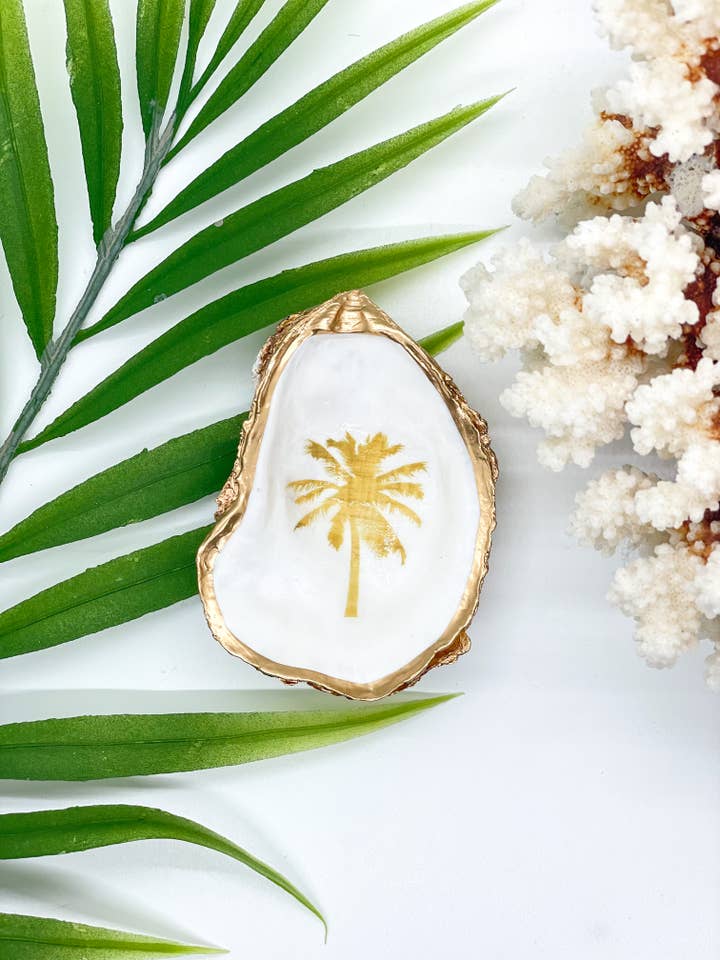 Gold Palm Tree Oyster snuisterijschaaltje voor wholesale door Alison Brooke Designs