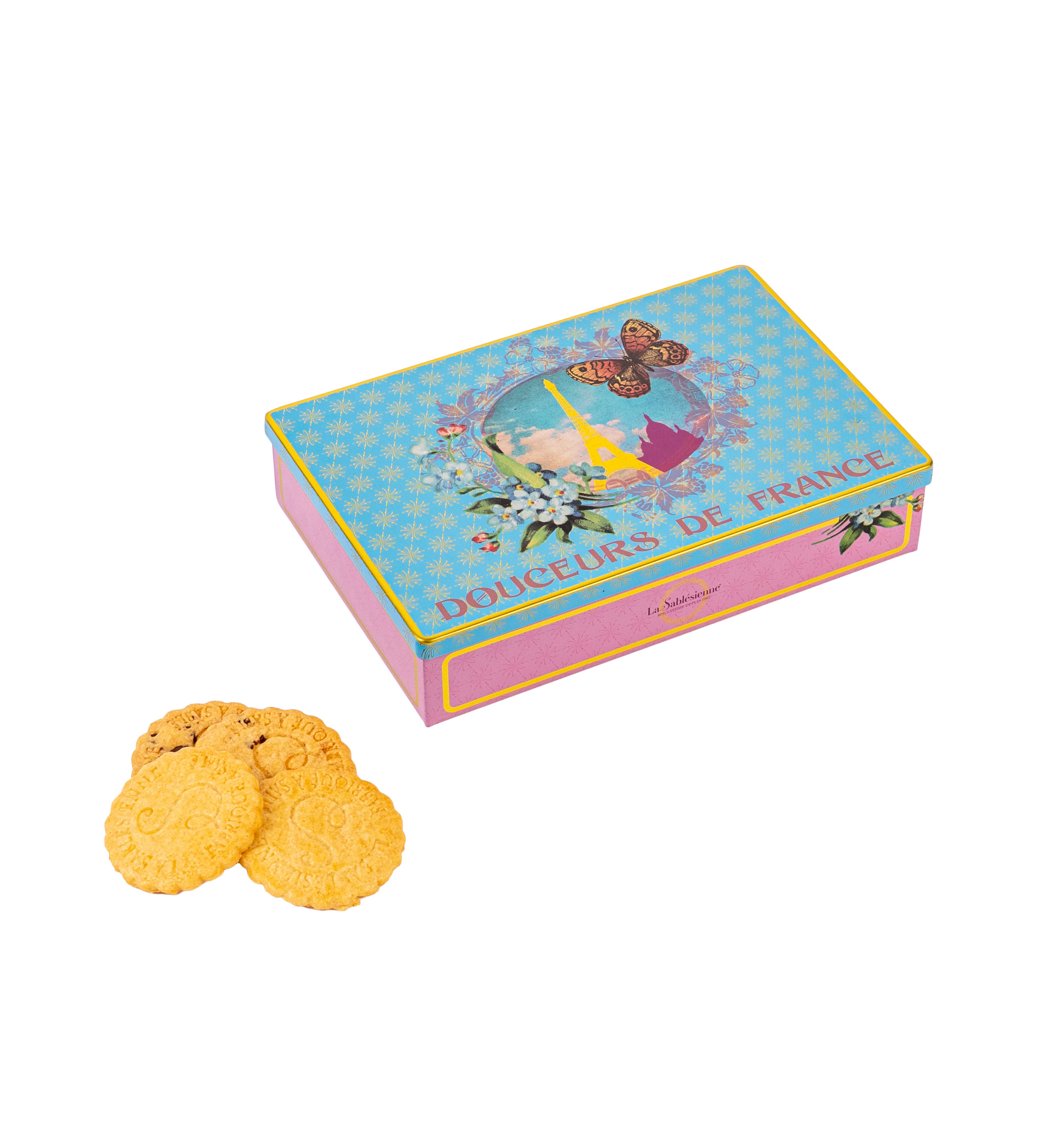 La Sablesienne USA - Wholesale Cookie - Chocolate Chip French Shortbread Cookies | Paris Bleu Tin