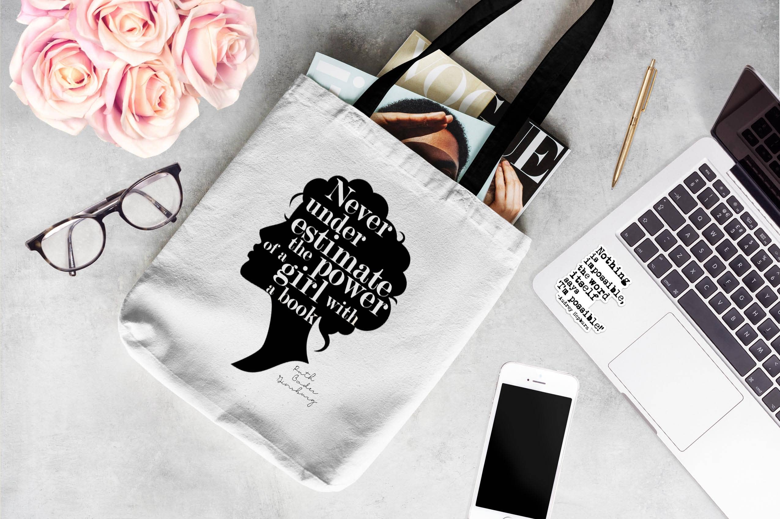 Fly Paper Products – Großhandel Tragetasche – Damen – Bio-Baumwolltasche mit inspirierendem Zitat von Ruth Bader Ginsburg2