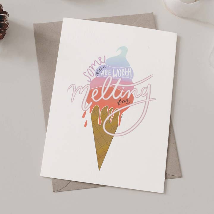 Algumas pessoas valem a pena derreter; Cartão de sorvete; Cartão de aniversário; Cartão de Dia dos Namorados por atacado de 22paperdesign
