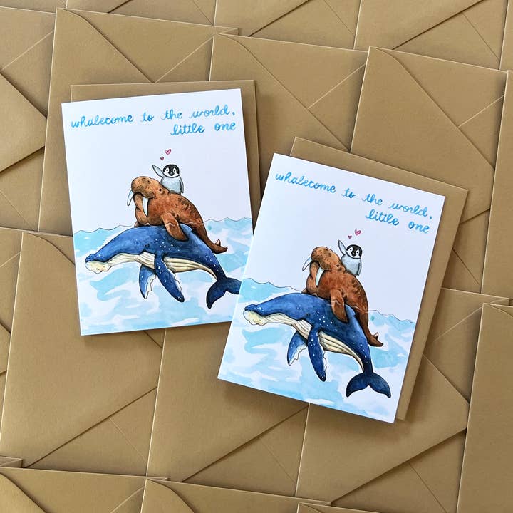 Paper Wilderness - Vente Cartes bébé - Carte pour bébé Whalecome To The World Little One1