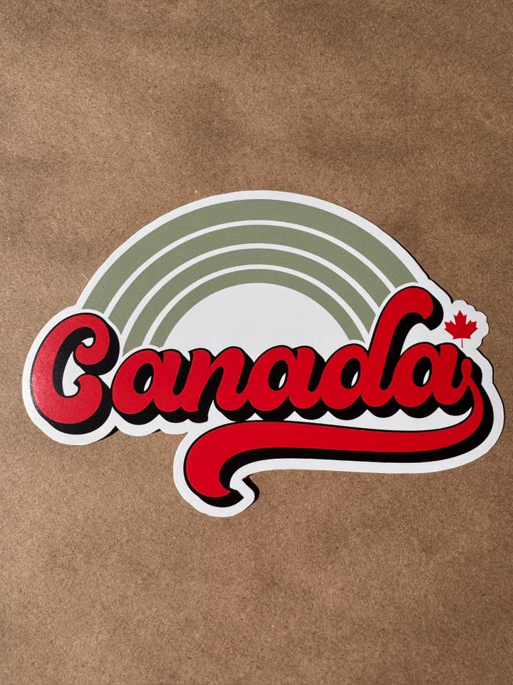 Grand autocollant vinyle mat rétro style CANADA 15 cm x 10 cm pour la vente par Just Chill Merch