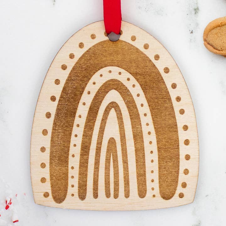 Rainbow Baby Christmas Ornament, Wood Engraved, Handmade for wholesale by Momenti di Vita