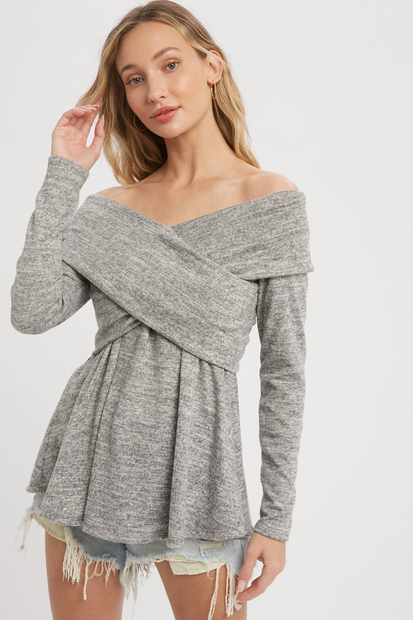Bluivy - Wholesale Knit Top - Women's - MARLED KNIT CROSSOVER OFF SHOULDER TOP14