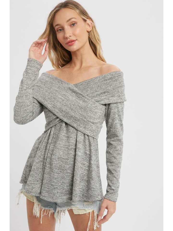 Bluivy - Wholesale Knit Top - Women's - MARLED KNIT CROSSOVER OFF SHOULDER TOP14