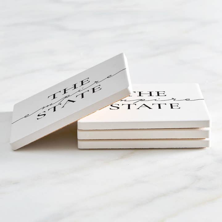 Love Local - Wholesale Coasters - Minimalistic B&W New York Quip The Empire State | Absorbent Coasters | Set of 4 | Min 22
