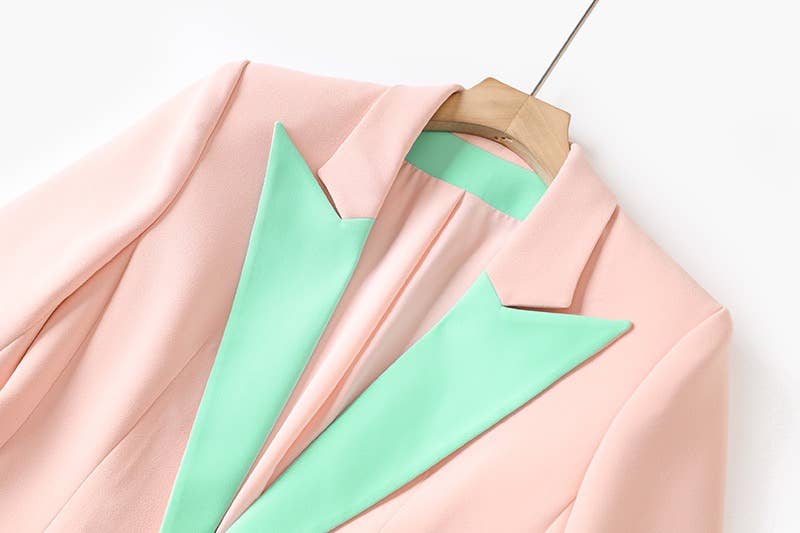 Lyserød BL8-6L Chic Pink 3/4 ærmet jakke med kontrastsøm for engroshandel på Faire3