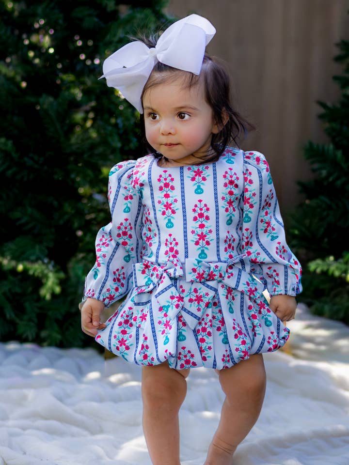 Baby Camille Bubble Dress - Snowberry stripes for wholesale by Sugar Bee Clothing