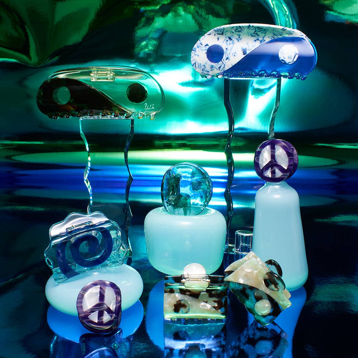 WINONA IRENE - Venta al por mayor Horquilla para el pelo - Mujer - Set de garras pequeñas Yin Yang de acetato con forma de caparazón de tortuga azul3