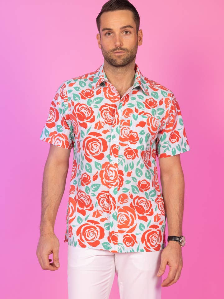 Shinesty, Inc - Wholesale Button Down Shirt - Men's - The Win By A Rose | Derby Roses Hawaiian Shirt1