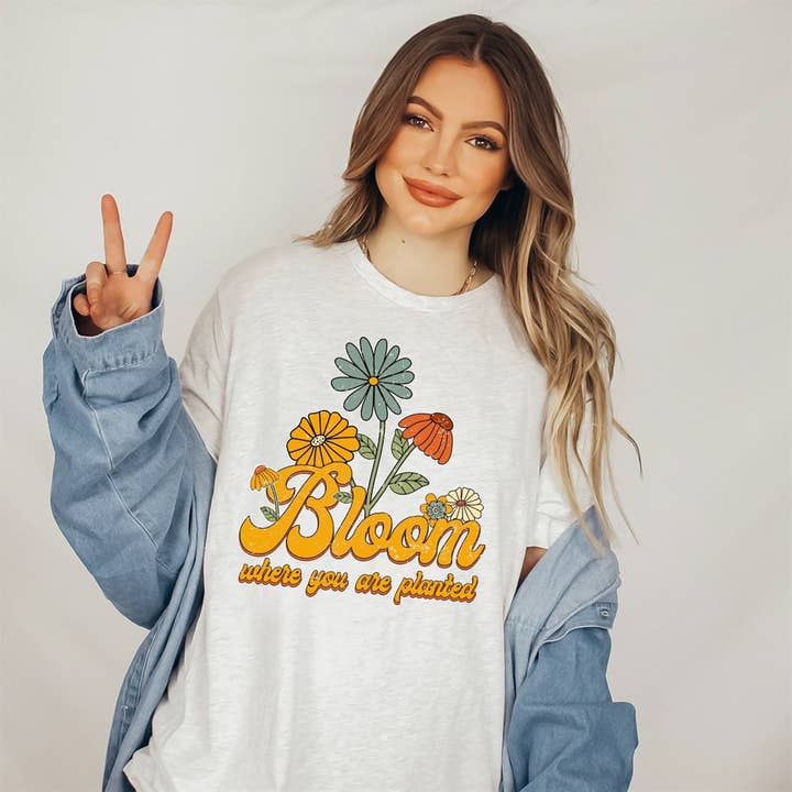 Peach Closet - Wholesale Screen Printed T-Shirt - Women's - Bloom Where You Are Planted Tee
