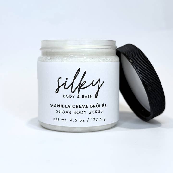 Vanilla Crème Brûlée Sugar Scrub for wholesale by Silky Body & Bath