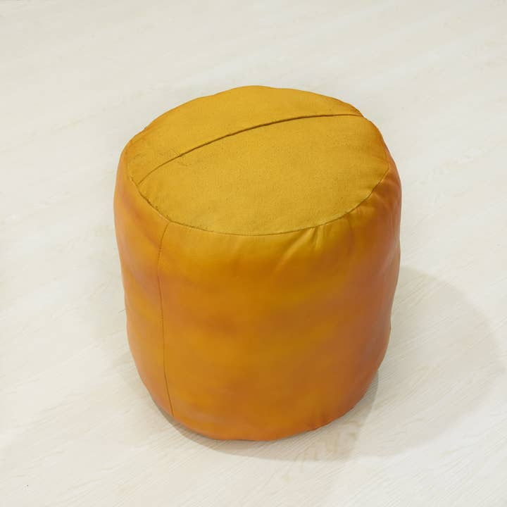 BBH Homes LLC - Wholesale Pouf - Solid Handmade Leather Round Pouf Mustard Color BBH Homes9