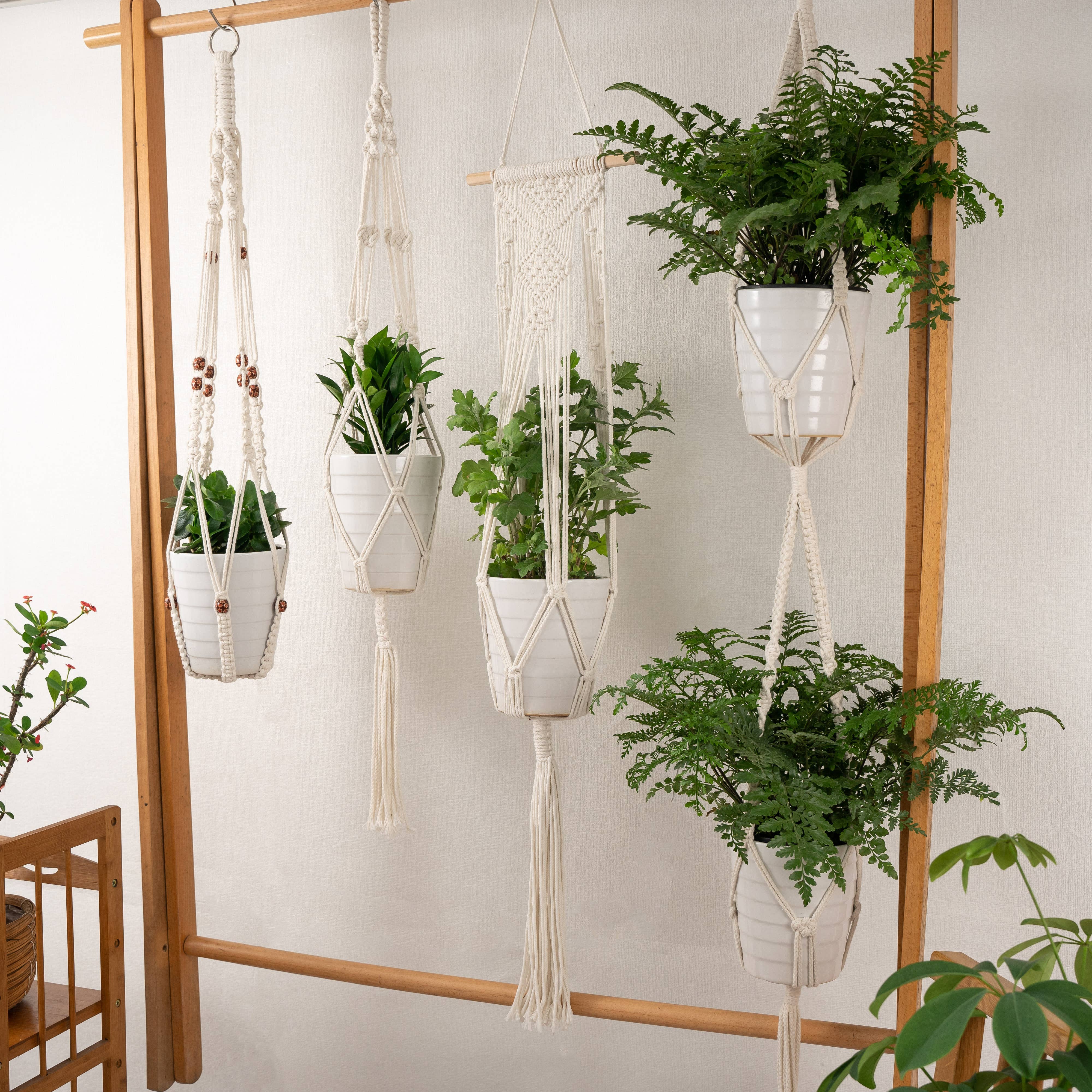 Sparkle Being - Wholesale Hanging Planter - Cotton Macrame Rope Plants Hanging Pots Holder - Stand Set 44