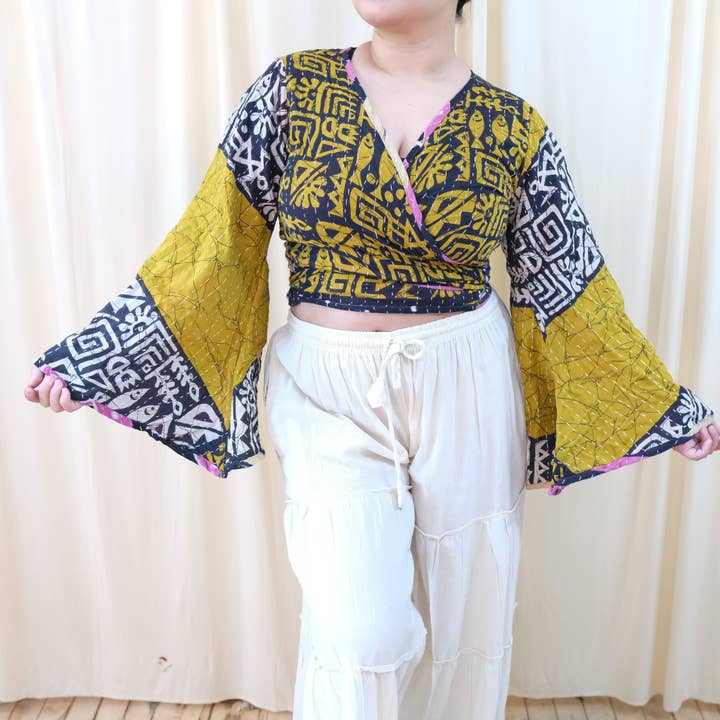 Karma Nepal Crafts – Blusa - Mulher por atacado – Top Envolvente Boho Kantha27
