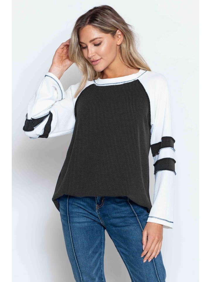 Burgundy Apparel - Wholesale Tunic - Women's - WAVE RIB TUNIC WITH CONTRAST SLEEVES