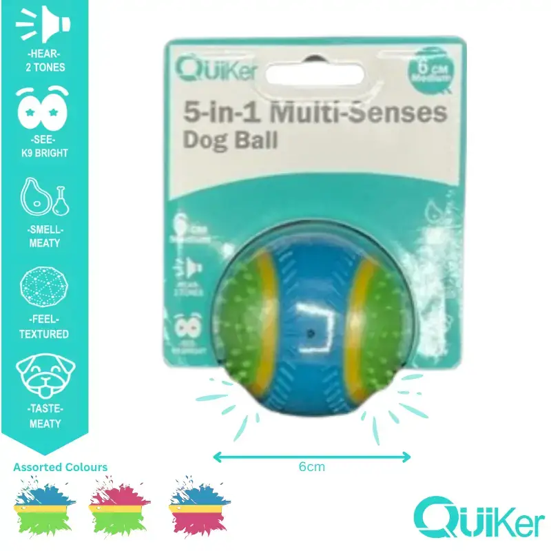 Quiker Pet Products - Wholesale Pet Toy - Dog - 5-in-1 Multi-Senses Dog Toy Ball 6cm - 6 Pack Inner1