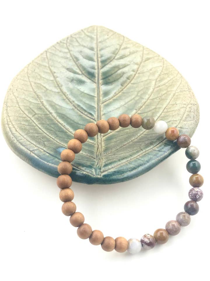 Ocean Jasper and Sandalwood Beaded Bracelet, Crystal Jewelry, Gemstone Bracelet, Crystal Energy Healing, Third Eye Chakra, Yoga Jewelry for wholesale by Peace Within Co.
