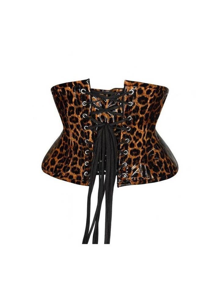 Daisy Corsets – wholesale Corset – Women′s – Top Drawer Steel Boned Cheetah Print PVC Mini Cincher Underbust Corset2
