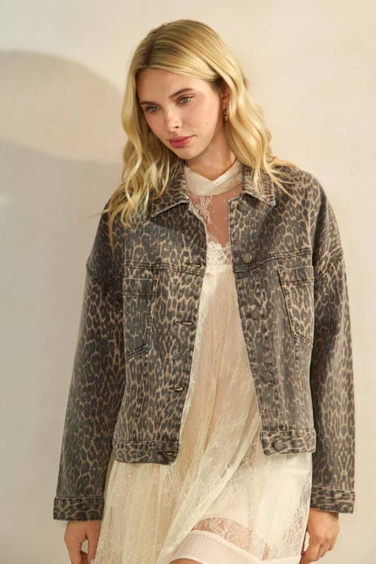 Pink Irene Wholesale - Wholesale Jacket - Women's - Leopard Printed Denim Jacket33